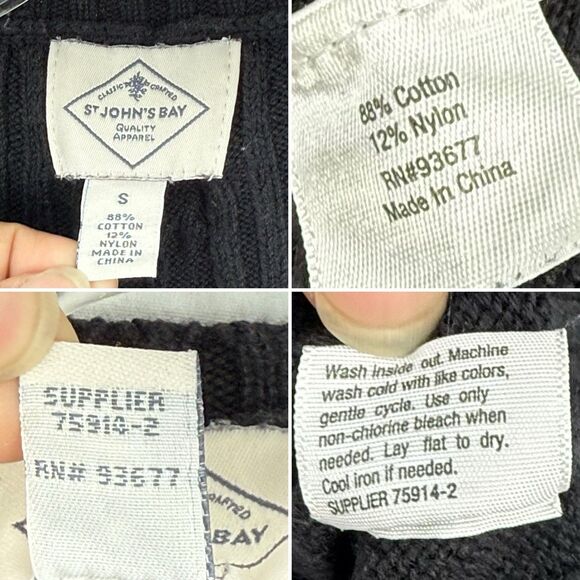 St John's Bay Women's Long Sleeve Cable Knit Sweater Size Small Black - Picture 10 of 16